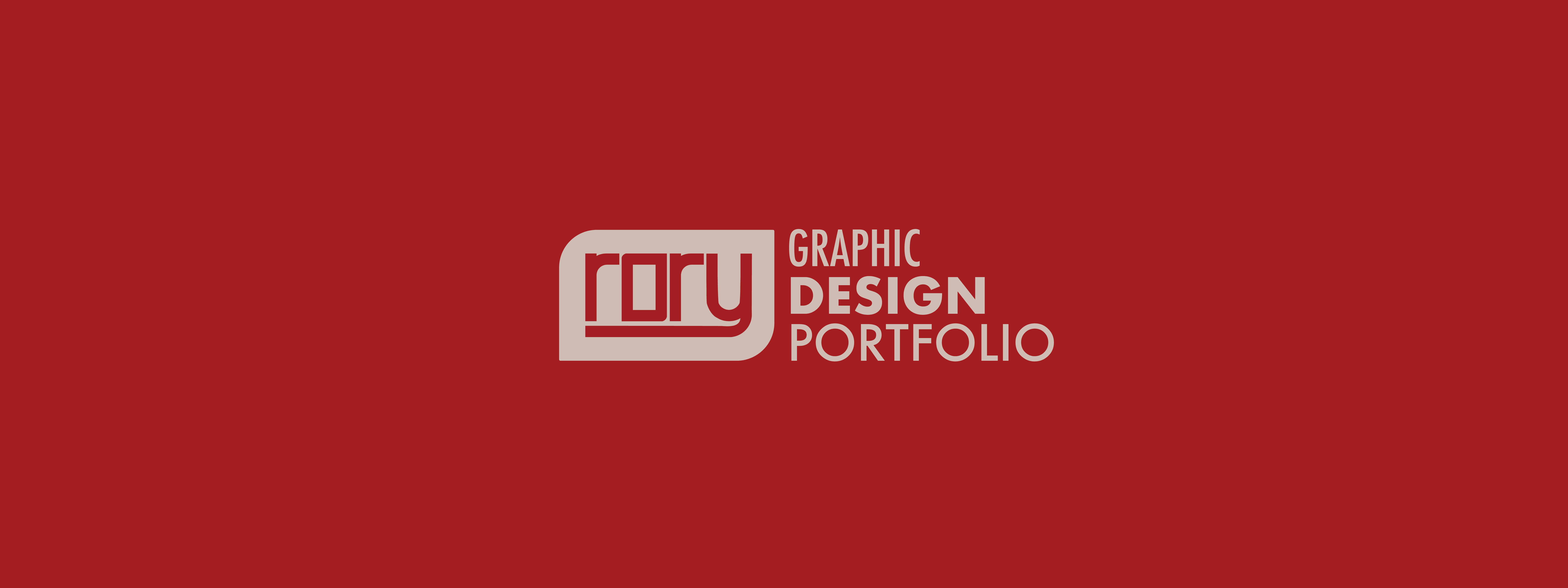 rory logo, in red and creme with the text reading, graphic design portfolio
